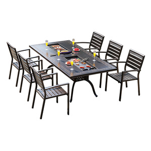 Juego de Mesa de Comedor para Exteriores de Acero Inoxidable de Lujo, Muebles de Patio para Villa Premium con Parrilla Integrada - Product Image 5
