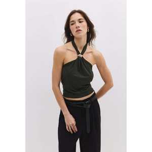 Chemise à épaules dénudées décontractée avec logo brodé, col à volants, décoration en dentelle, satin, soie, mousseline, tricotée pour les fêtes, automne, printemps - Product Image 2