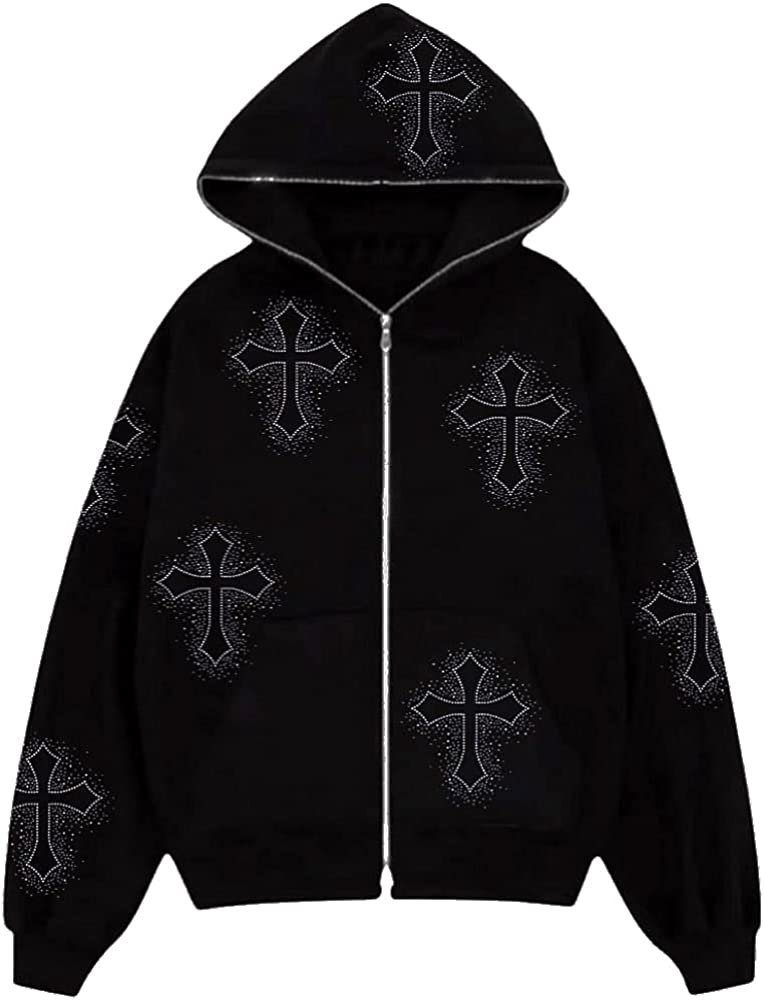 Men Women Oversized Fit Street Wear Y2K Full Zip up Hoodie