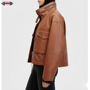 Chaqueta Bomber de Pana y Cuero de Alta Calidad al por Mayor 2025, Talla Grande para Mujer, Transpirable, Ecológica, Impermeable, con Forro de Seda a Rayas - Product Image 6
