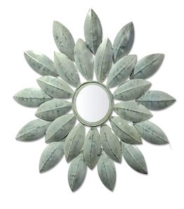 Stylish Leaf Wall <b>Mirror</b> decorative Metal wall <b>mirror</b> Living room Bathroom <b>Black</b> Color leaf Design Metal <b>Round</b> Shaped Home Wall - Product Image 3