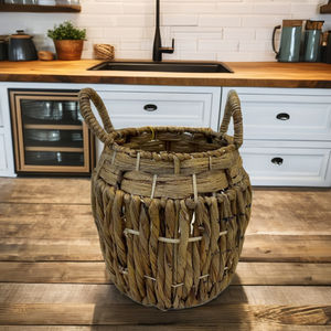 ตะกร้าเก็บของทรงกลมทำจากผักตบชวา หรูหรา เป็นมิตรกับสิ่งแวดล้อม ใช้ได้หลากหลาย ขนาด S - Product Image 6