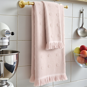 Juego de 3 Toallas de Cocina Tejidas de Lujo, 100% Algodón, con Flecos, Dobby, Oeko-Tex, Sostenibles, Color Rosa, de Secado Rápido, con Logotipo Personalizado - Product Image 2