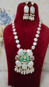 Maravilloso Real Kundan Jaypuri Collar largo pintado a mano Joyería India Real Kundan Set en el precio más bajo - Product Image 5