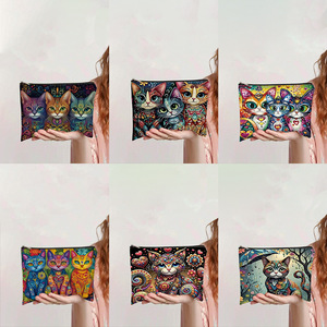 Estuche para lápices de gran capacidad con estampado de gato vintage, bolsa de maquillaje con cremallera, bolso organizador de cosméticos de poliéster - Product Image 1