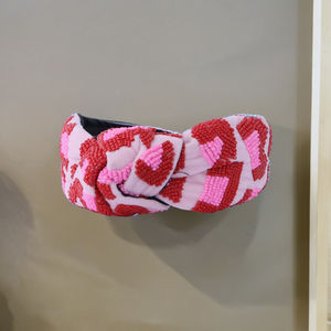 Bandeau de qualité supérieure fait à la main avec motif de cœur en perles, rose rouge, broderie, bandeau de cheveux tendance, accessoires de luxe de boutique - Product Image 2