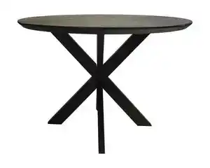 Best Quality Luxury Collection Round Mango Wood Dining Table With Metal Black Powder Coat Base Furniture