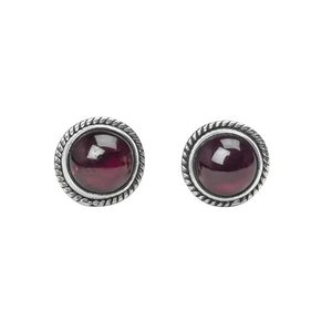 Pendientes de Granate, Plata de Ley Genuina, Pendientes Redondos con Cabujón y Diseño de Borde de Cuerda, Joyería Clásica con Piedra Preciosa Rojo Intenso - Product Image 3