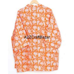 Chaqueta Kimono Acolchada Reversible 100% Algodón con Estampado en Bloques, Transpirable, con Botones Cubiertos - Diseño Indio para Varias Temporadas - Product Image 4