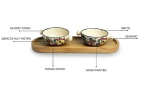 Cuencos para servir de cerámica pintados a mano The Hut con bandeja de madera, Juego de 2 cuencos para servir para pasta, frutas, ensaladas o palomitas de maíz - Product Image 6
