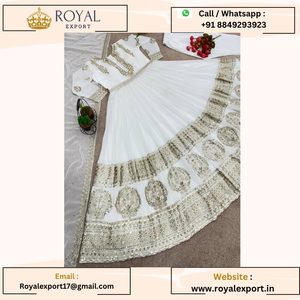 New White Color Faux Georgette con Secuencia de bordado Trabajo largo Aanarkali Vestido con traje Dupptta en Tarifa de mayorista - Product Image 2