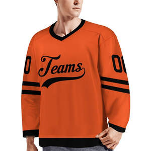 Camiseta de hockey sobre hielo personalizada, uniforme de equipo de rayas naranjas y negras, nombre y número personalizados - Product Image 1