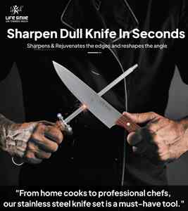 LIFE SMILE Ensemble de 8 couteaux de chef et sontuku en acier inoxydable avec support et aiguiseur de couteaux - Product Image 6