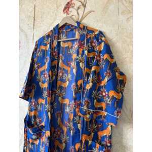 Robe kimono légère en coton imprimé floral à la main, peignoir doux tissé - Product Image 2