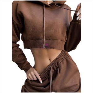 Ensemble de survêtement 2 pièces pour femmes, sweat-shirt à capuche court, survêtement de Jogging, survêtement actif - Product Image 3