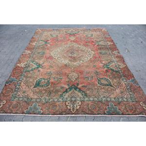 Alfombra Turca Vintage Extra Grande de 7.2x10.1 pies (220x308 cm), Alfombra Roja Ikat - Product Image 1