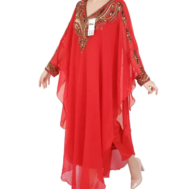 Mexican Style Muslim Kaftan Abaya Long Sleeve High quality Georgette Vintage Cocktail Maxi Dress for women's lady clothing