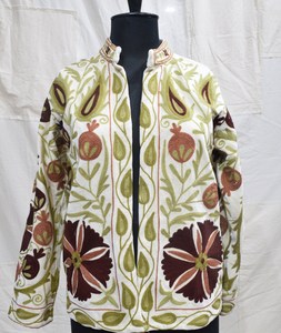 Women's Floral Suzani Embroidery Button Eco-Friendly Quilted <b>Jacket</b> <b>Short</b> Regular Autumn Winter Finished Canvas Woven Cotton - Product Image 4