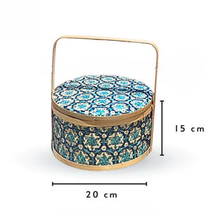 Cesta de bambú redonda tejida a mano de estilo Vintage, caja de bambú de varios colores/con asa para picnic, actividades al aire libre - Product Image 3