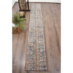 Alfombra Turca Vintage, Alfombra de Pasillo de 1.6x9.7 pies (48x297 cm), Alfombra de Lana con Diseño Floral Azul - Product Image 1