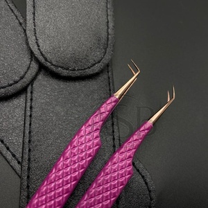 Pince à cils professionnelle en or rose couleur personnalisée enduite en acier inoxydable poignée en diamant Extension de pointe en fibre durable pointue - Product Image 2