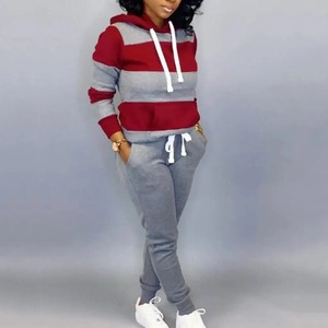 Chándal de mujer con cordón otoño Sudadera con capucha pantalones conjunto con capucha deportivo contraste colores primavera Sudadera con capucha pantalones traje cálido - Product Image 2