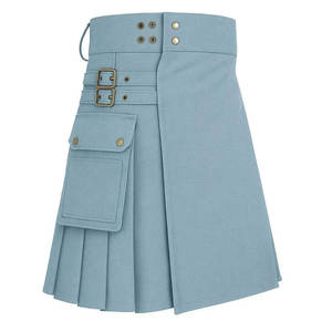 Kilt utilitaire en denim bleu ciel, finition délavée, double bretelles et boucles, léger, sur mesure - Product Image 3