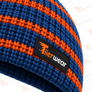 Bonnet en tricot pour homme, rayé bleu orange, chaud et décontracté pour l'hiver, 100% acrylique, fait main pour adultes, respirant, unisexe - Product Image 5