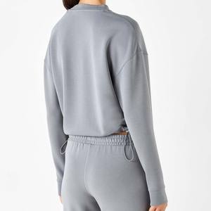 Femmes Crop Top Solide Décontracté Polyester Coton Terry Anti Rétractable 300g Doublé Broderie Hiver - Product Image 2