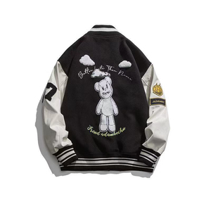 เสื้อแจ็กเก็ตเบสบอลสำหรับผู้ชายผ้าขนแกะปักลายแขนเสื้อหนัง - Product Image 2