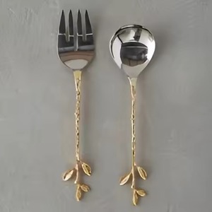 Ensemble de service à salade en laiton de qualité supérieure fabriqué à la main pour Noël Saint-Valentin événements vaisselle utiliser vaisselle outils à salade décor de Table - Product Image 4