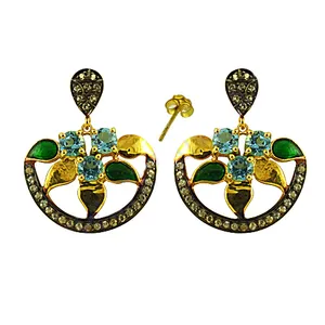 Boucles d'oreilles pendantes de luxe plaquées or avec fleurs et strass en cristal pour femmes, bijoux de soirée - Product Image 2