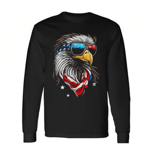 T-shirt a maniche lunghe patriottica con bandiera USA, aquila calva e mullet, design 4 luglio, magliette promozionali americane - Product Image 2