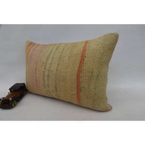 Oreiller en laine beige rayé subtil 16x24 pouces Motif vintage Technique de patchwork tissé Kantha - Product Image 3