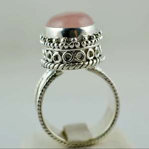 Boho January Birthstone <b>Ring</b> Handmade 925 Sterling Silver with <b>Moon</b>-shaped Rose Quartz Inlay Perfect Gift for Her Birthday - Product Image 5