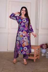 Dhwaja Export Designer 2PCS Beautiful Handwork Embroidery Work <b>Silk</b> Quick Dry All Seasons Women's Casual Kurti Set Heavy Elegant - Product Image 2