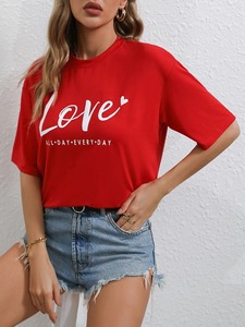 Camiseta de verano para mujer Mezcla de algodón y poliéster Manga corta Casual Top Camisetas con estilo - Product Image 3