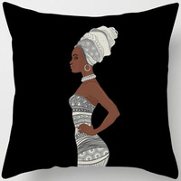 Siyah Afrikalı Kadın Yastık Kılıfı Yumuşak Polyester Altın Sanat Portresi Minder Kılıfı Kanepe için Dekoratif Yastık Kılıfı