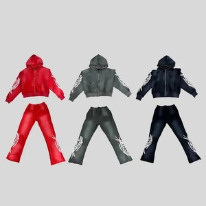 Sudadera con capucha de peso pesado con bordado desgastado deportivo para hombre con logotipo personalizado, chándales con cremallera completa, Sudadera negra de manga larga con desvanecimiento del sol - Product Image 3