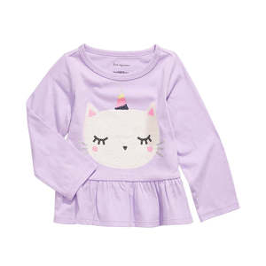 First Impressions Camiseta de algodón para niñas pequeñas con dobladillo Caticorn Peplum, color morado, talla 2T - Product Image 1