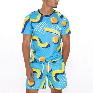 Camisetas y pantalones cortos estampados personalizados conjuntos de secado rápido de manga corta para hombre Camiseta de jogging con trajes cortos al por mayor personalizado