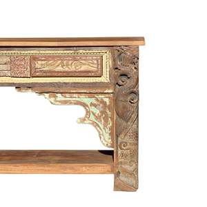 Vintage Hand-Carved <b>Console</b> <b>Table</b> Solid Wood and <b>Marble</b> with Luxury Rustic Design for Living Room Entry or Villa - Product Image 3