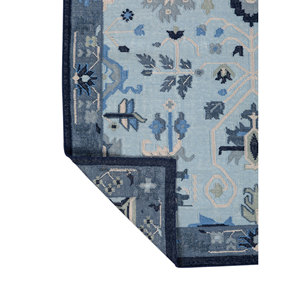 Tapis en laine bleue bédouine, tissage plat, jacquard, à poils coupés, PVC, pour extérieur, maison, exercice et prière, lavable - Adwl-23008 - Product Image 5