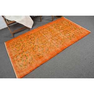 พรมขนสัตว์ตุรกีสีส้มวินเทจ3.8 'x 6.9' (116x209ซม.) ทรงสี่เหลี่ยมผืนผ้าพื้นที่ขนาดใหญ่แบบคลาสสิกสำหรับโถงรถ - Product Image 2