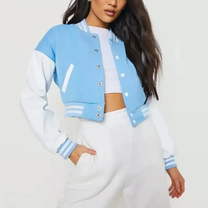 OEM personalizado color sólido de manga larga chaqueta de béisbol Varsity para las mujeres última llegada al por mayor llano en blanco Varsity bordado - Product Image 3