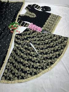 Ensemble indien à paillettes brodées Sharara Gharara Kurti Designer pakistanais vêtements ethniques 3 pièces en tissu Georgette cousu - Product Image 6