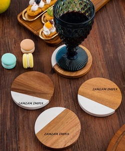Ensemble de sous-verres en bois de marbre et d'acacia fabriqués à la main tapis de boisson en matériaux mixtes élégants pour la maison, le bureau et les cadeaux - Product Image 5