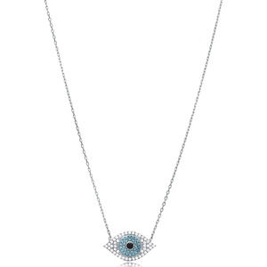 Élégant Minimaliste Oeil Argent Charme Collier Chance Pendentif Turc En Gros Fabriqué À La Main 925 Bijoux En Argent Sterling - Product Image 5