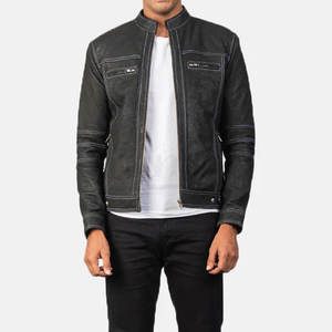 Veste en cuir pour hommes, tenue décontractée de couleur unie Streetwear nouvelle mode confortable veste en cuir pour hommes avec poches zippées - Product Image 4