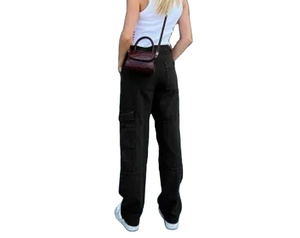 Jeans cargo pour femmes, taille mi-haute, en denim, coton élasthanne, respirant, avec poches, boutons, pantalon décontracté de rue - Product Image 5